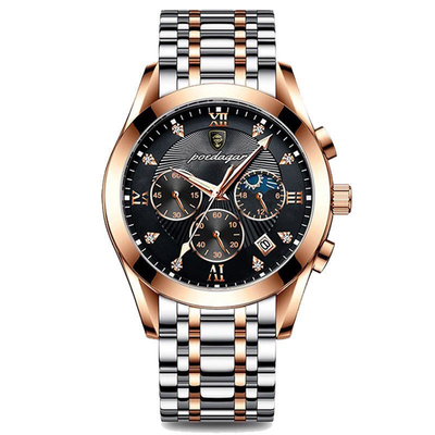 Montres de poignet en quartz en acier inoxydable avec diamètre de boîtier de 43 mm et mouvement en quartz