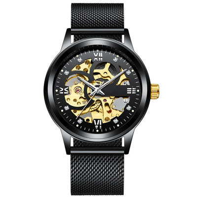 Montres de luxe d'homme d'alliage d'affaires de lumière transparente de Diamond Mechanical Watch