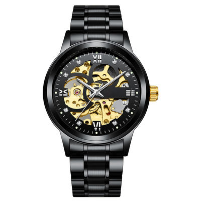Montres de luxe d'homme d'alliage d'affaires de lumière transparente de Diamond Mechanical Watch