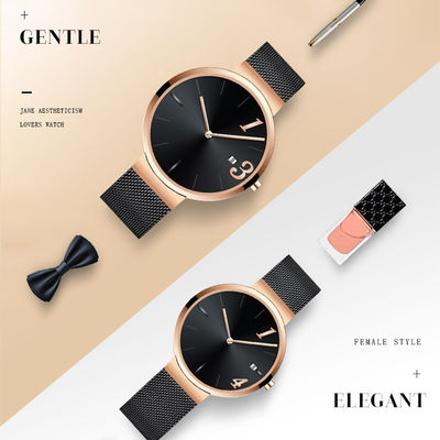 Diamètre caché de la preuve 36mm de l'eau de la montre 5bar de quartz de couples de fermoir