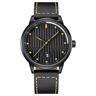 Matériel formé par épée noire en cuir de la montre-bracelet 3hands SUS316L en métal