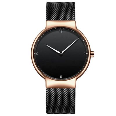 Montre noire de courroie d'acier inoxydable de noir de cadran, montre arrière de quartz d'acier inoxydable