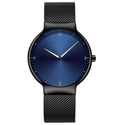 Montre noire de courroie d'acier inoxydable de noir de cadran, montre arrière de quartz d'acier inoxydable