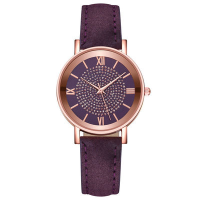 Montre-bracelet imperméable de quartz des femmes 3BAR, montre en cuir de quartz de bande de 230mm