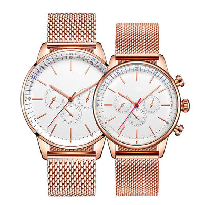 Montre imperméable de quartz des couples 3ATM, cadran Rose Gold Couple Watch de 12mm