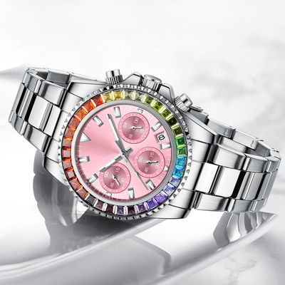 Montres-bracelet de batterie de quartz SUS304, montres de dames de Sweatproof avec des diamants