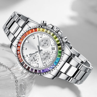 Montres-bracelet de batterie de quartz SUS304, montres de dames de Sweatproof avec des diamants