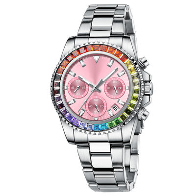 Montres-bracelet de batterie de quartz SUS304, montres de dames de Sweatproof avec des diamants