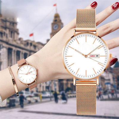 Montre 3BAR 3Needles résistant à l'eau de Rose Gold Women Quartz Wrist