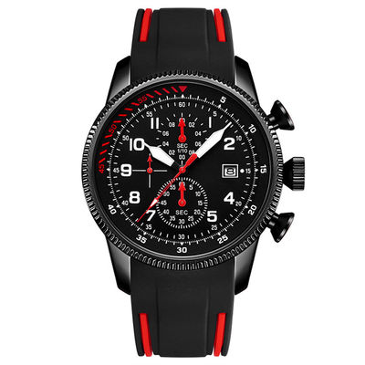 Mouvement de quartz de montres de l'aviation des hommes multifonctionnels avec la bande de silicone