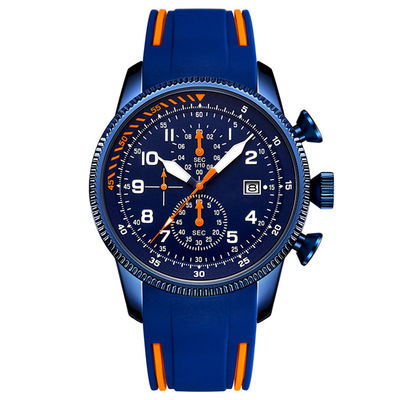 Mouvement de quartz de montres de l'aviation des hommes multifonctionnels avec la bande de silicone