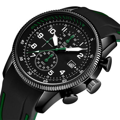 Mouvement de quartz de montres de l'aviation des hommes multifonctionnels avec la bande de silicone
