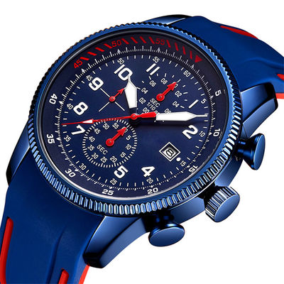 Mouvement de quartz de montres de l'aviation des hommes multifonctionnels avec la bande de silicone