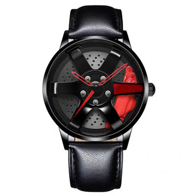 Emballage de la montre de quartz de courroie de l'alliage des hommes de montre de disque de cavité de conception de roue