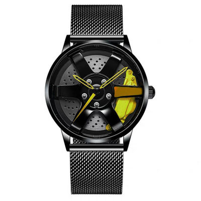 Emballage de la montre de quartz de courroie de l'alliage des hommes de montre de disque de cavité de conception de roue