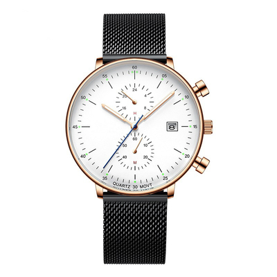 Initiale de luxe de montre-bracelet de quartz de bracelet en cuir du tenue professionnelle décontractée des hommes