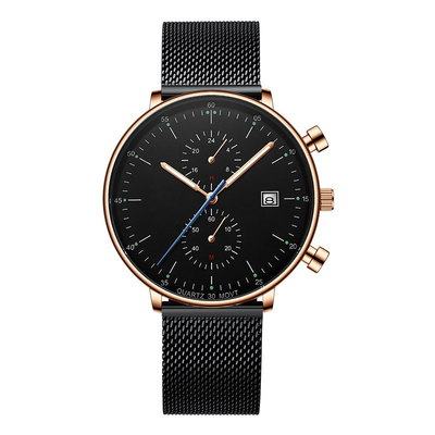 Initiale de luxe de montre-bracelet de quartz de bracelet en cuir du tenue professionnelle décontractée des hommes