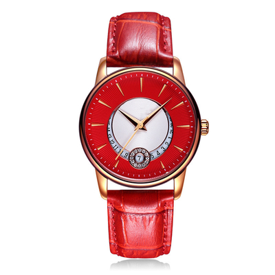Les dames garnissent en cuir la montre-bracelet élégante de mouvement de quartz de beauté