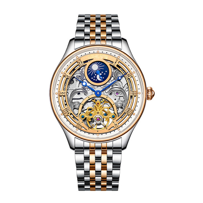 Montres de quartz de phase de lune de bracelet en cuir pour des femmes des hommes