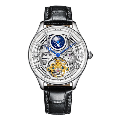 Montres de quartz de phase de lune de bracelet en cuir pour des femmes des hommes