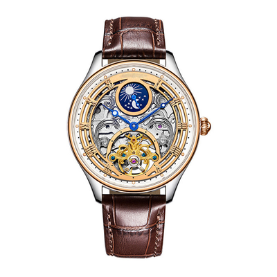 Montres de quartz de phase de lune de bracelet en cuir pour des femmes des hommes