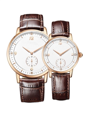 Montre Diamond Quartz Watch véritable de couples de quartz de bande de cuir de Brown