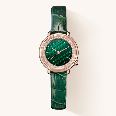 Bracelet en cuir en verre minéral de montre-bracelet de quartz de femmes de SS316L