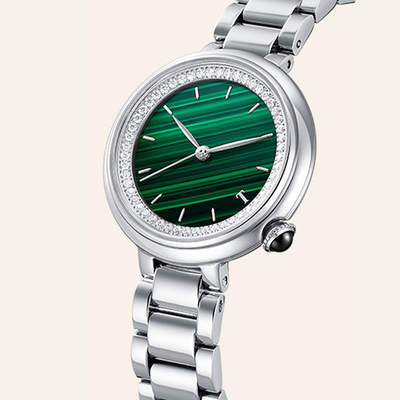 Bracelet en cuir en verre minéral de montre-bracelet de quartz de femmes de SS316L