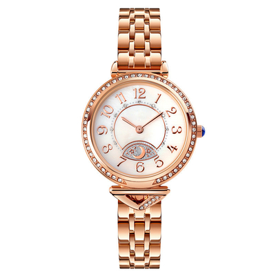 Bande d'acier de lune d'étoile de Diamond Ladies Quartz Watch Dia 26.5mm de cadran de cru