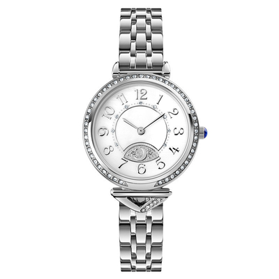 Bande d'acier de lune d'étoile de Diamond Ladies Quartz Watch Dia 26.5mm de cadran de cru