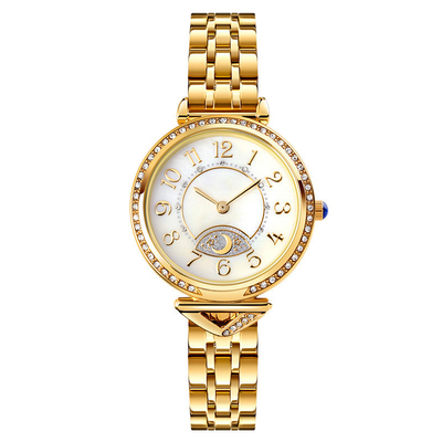 Bande d'acier de lune d'étoile de Diamond Ladies Quartz Watch Dia 26.5mm de cadran de cru