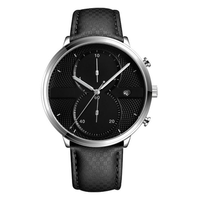 Montre-bracelet 43mm Dia Minimalist Chronograph de quartz d'alliage de bracelet en cuir