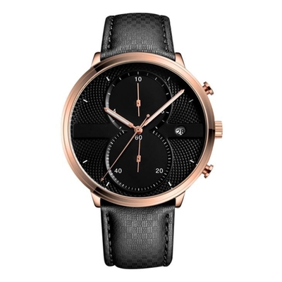 Montre-bracelet 43mm Dia Minimalist Chronograph de quartz d'alliage de bracelet en cuir