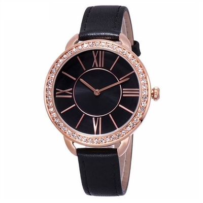 cuir 2035 de mouvement de Diamond Quartz Watch de cadran de 9.8mm encroûté