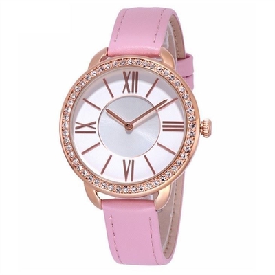 cuir 2035 de mouvement de Diamond Quartz Watch de cadran de 9.8mm encroûté