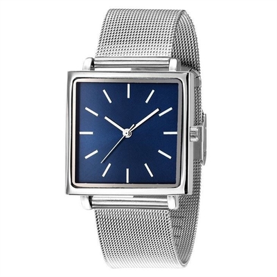 Cas simple élégant de Mesh Belt 32mm de montre carrée de cadran d'acier inoxydable