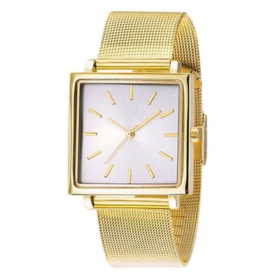 Cas simple élégant de Mesh Belt 32mm de montre carrée de cadran d'acier inoxydable