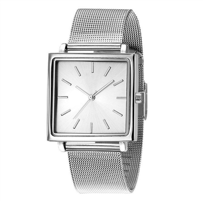 Cas simple élégant de Mesh Belt 32mm de montre carrée de cadran d'acier inoxydable