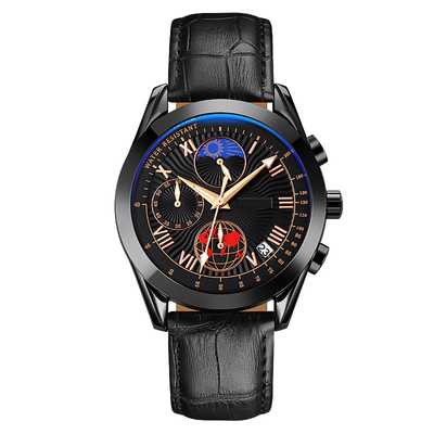 Montre triple multifonctionnelle de Moonphase de date imperméable pour les hommes