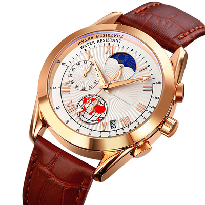 Montre triple multifonctionnelle de Moonphase de date imperméable pour les hommes