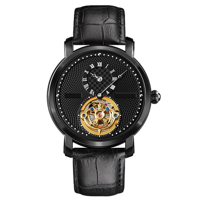 Montre squelettique automatique rotatoire imperméable, une montre mécanique de Tourbillon de demi aiguille