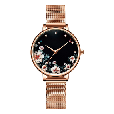 acier inoxydable Mesh Watch For Women de 30M Waterproof Precious Flower