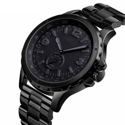 Cadran de montre du quartz des hommes de galvanoplastie de noir d'IP petit avec la courroie de 22mm solides solubles