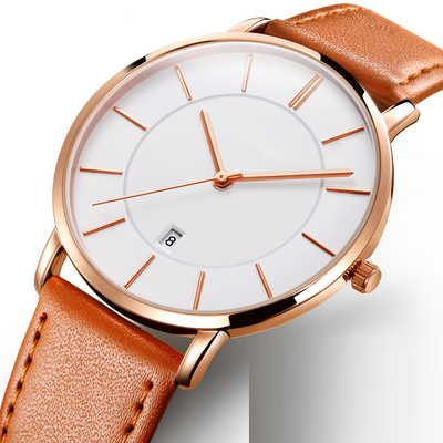 La robe ultra mince de quartz observent le grand cadran simple en cuir pour des hommes d'affaires