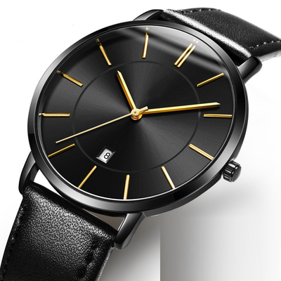 La robe ultra mince de quartz observent le grand cadran simple en cuir pour des hommes d'affaires