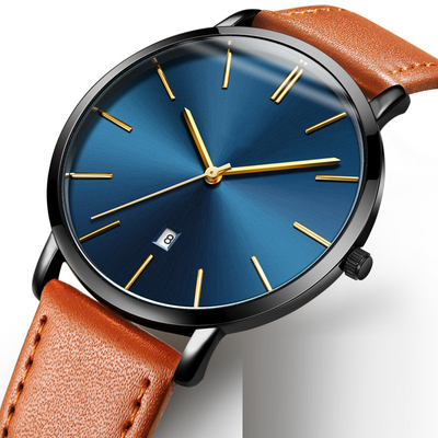 La robe ultra mince de quartz observent le grand cadran simple en cuir pour des hommes d'affaires