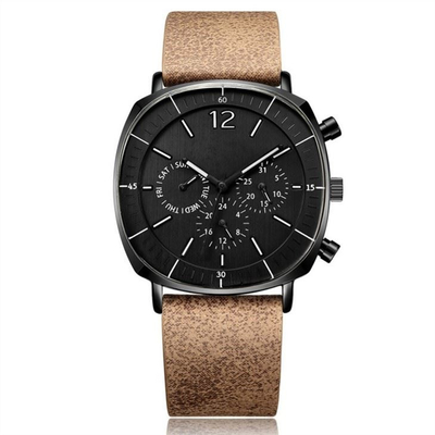 Forme carrée de quartz d'hommes de montres de Microfiber cadran mécanique occasionnel de courroie de petit