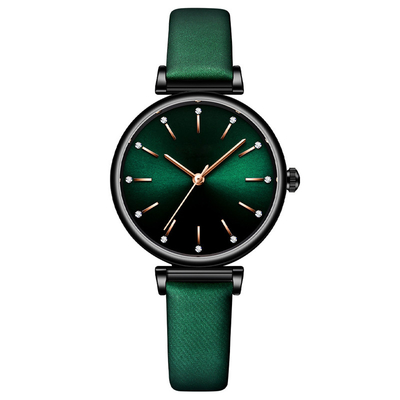 Montres de dames de luxe de la manchette des femmes de quartz d'alliage de bracelet en cuir en cuir de montre