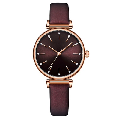 Montres de dames de luxe de la manchette des femmes de quartz d'alliage de bracelet en cuir en cuir de montre