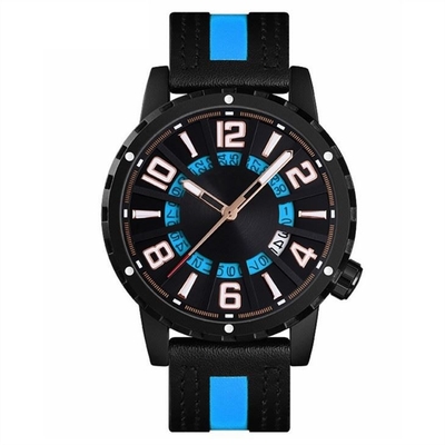 Montres du chronographe des hommes en alliage de zinc de montre en cuir occasionnelle de calendrier de mouvement de quartz